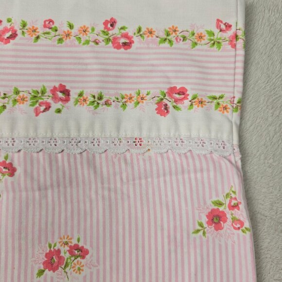 Vintage Cannon Monticello Floral Pillowcase Striped Pink White Cottagecore Lace - Picture 5 of 12